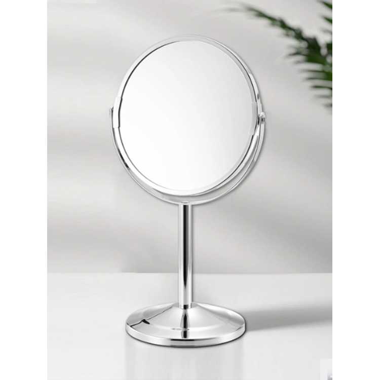 1pc Large Silver Makeup Mirror, Clear Double Sided Tabletop Beauty Mirror, Metal Silver Magnifying Cosmetic Mirror,  Rotatio 66