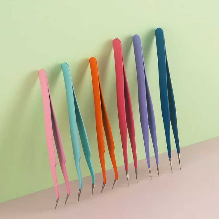 Colored Anti-Static Eyelash Tweezers Stainless Steel For Lash Extension Makeup Tools Nail Art Accessories Rhinestone Picker Tool 66