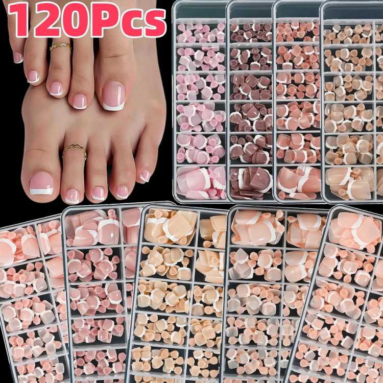 120Pcs 9-Colors  Fake Toenails Summer Short Sqaure Press On Toe Nails Tips Glossy Nude/Pink/Brown Full Cover False Toenail 66